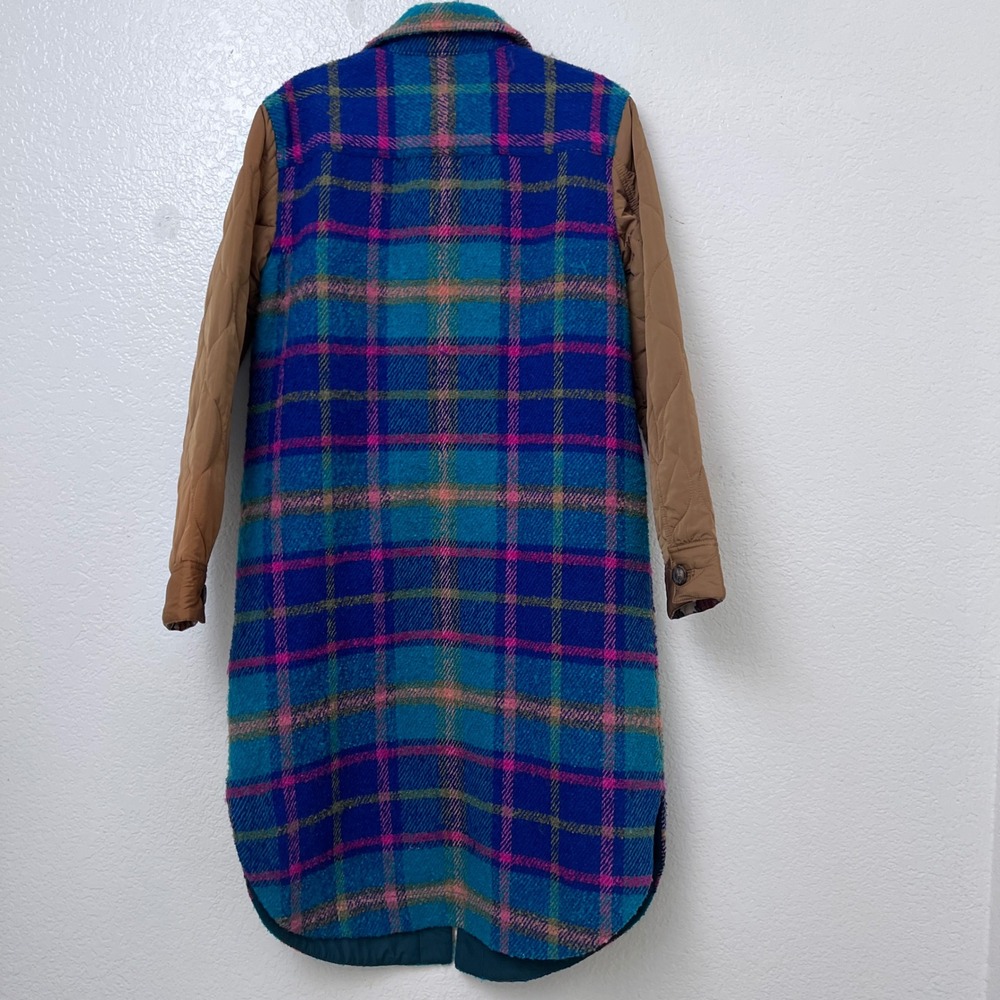 Rare Sundance Hampshire Plaid Long Shacket Jacket Quilted Tan Sleeves Size S - Picture 15 of 16